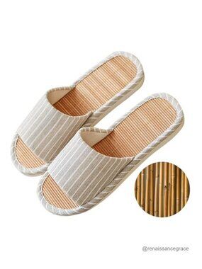 Bamboo Linen House Slippers Breathable Odor Resistant Non Slip Indoor